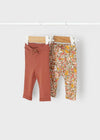 Mayoral Baby Girl Two Pack Legging Set, Rust