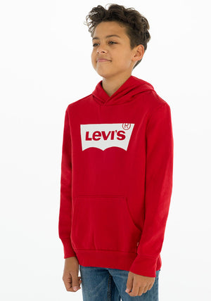 Levis Boys White Batwing Logo Hooded Sweater, Red