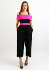 Ella Boo Bardot Culotte Jumpsuit, Black & Pink