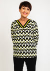 I.nco Abstract Swirl Print Ribbed Neck Blouse, Lime Multi