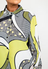 I.nco Mixed Print Curved Hem Shirt, Lime Multi