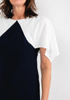 Ella Boo Cape Sleeve Pencil Midi Dress, Navy & White
