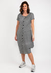 Elsewhere Striped Balloon Hem Dress, Black & Silver