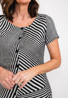 Elsewhere Striped Balloon Hem Dress, Black & Silver