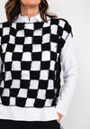 Elsewhere Checked Crochet Vest, Black