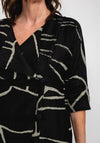 Elsewhere Abstract Print Linen Long Jacket, Black & Khaki