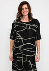 Elsewhere Abstract Print Linen Top, Black & Khaki