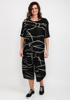 Elsewhere Abstract Print Linen Top, Black & Khaki