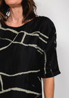 Elsewhere Abstract Print Linen Top, Black & Khaki