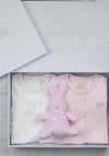 Emile Et Rose Baby Girl Tessa Babygrows and Teddy Gift Box, Pink