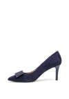 Emis Leather Suede Bow Court Shoes, Navy