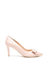 Emis Leather Patent Bow Pointed Toe Court Shoes, Pearl Pink
