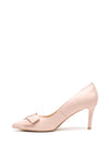 Emis Leather Patent Bow Pointed Toe Court Shoes, Pearl Pink