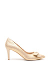 Emis Leather Shimmering Bow Pointed Toe Court Shoes, Gold