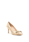 Emis Leather Shimmering Bow Pointed Toe Court Shoes, Gold