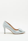 Emis Shimmer Bow Pointed Toe Court Shoe, White Silver
