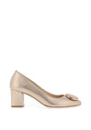 Emis Leather Metallic Block Heel Shoes, Champagne