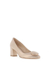 Emis Leather Metallic Block Heel Shoes, Champagne