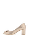 Emis Leather Metallic Block Heel Shoes, Champagne