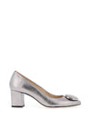 Emis Leather Metallic Block Heel Shoes, Silver
