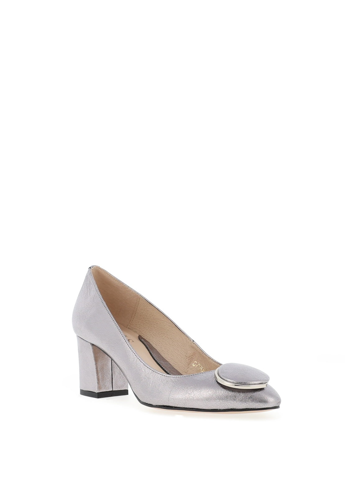 Emis Leather Metallic Block Heel Shoes, Silver