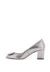 Emis Leather Metallic Block Heel Shoes, Silver