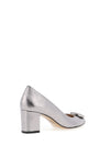 Emis Leather Metallic Block Heel Shoes, Silver
