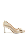 Emis Leather Shimmer Bow Court Shoes, Gold