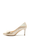 Emis Leather Shimmer Bow Court Shoes, Gold