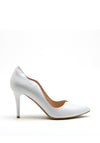 Emis Leather Shimmer Scallop Edge High Heel, White
