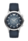 Emporio Armani Men’s Leather Three Dial Watch, Navy