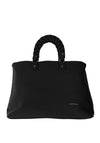 Zen Collection Large Woven Detail Satchel Bag, Black