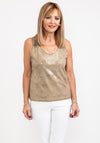 Eva Kayan Metallic Floral Vest Top, Taupe