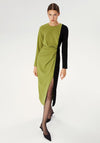 Exquise Colour Block Ruched Waist Mid Dress, Green & Black