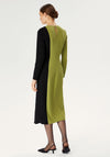 Exquise Colour Block Ruched Waist Mid Dress, Green & Black