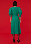 Exquise Puff Sleeve Embellished Neck Midi Dress, Green