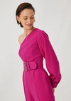 Exquise One Shoulder Belted Jumpsuit, Fuchsia