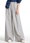 Exquise Striped Cotton Wide Leg Trousers, Cream