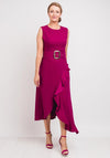 Exquise Belted Frill Trim Midi Dress, Fuschia Pink