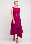 Exquise Belted Frill Trim Midi Dress, Fuschia Pink