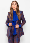 Exquise Tartan Double Breasted Blazer, Blue & Tan Multi