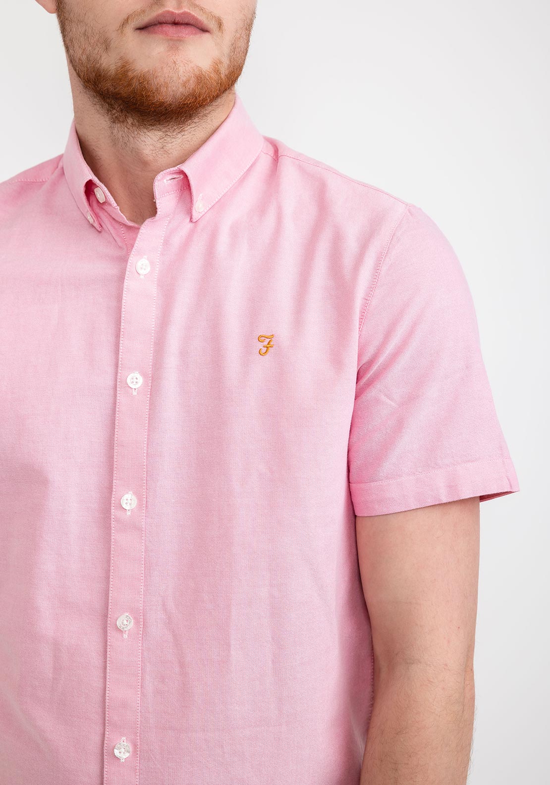 Farah Brewer Slim Fit Short Sleeve Shirt, Coral Pink