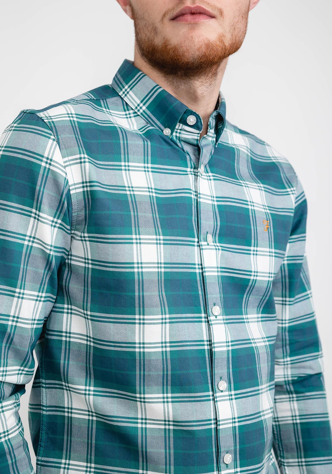 Farah Brewer Check Long Sleeve Shirt, Ocean