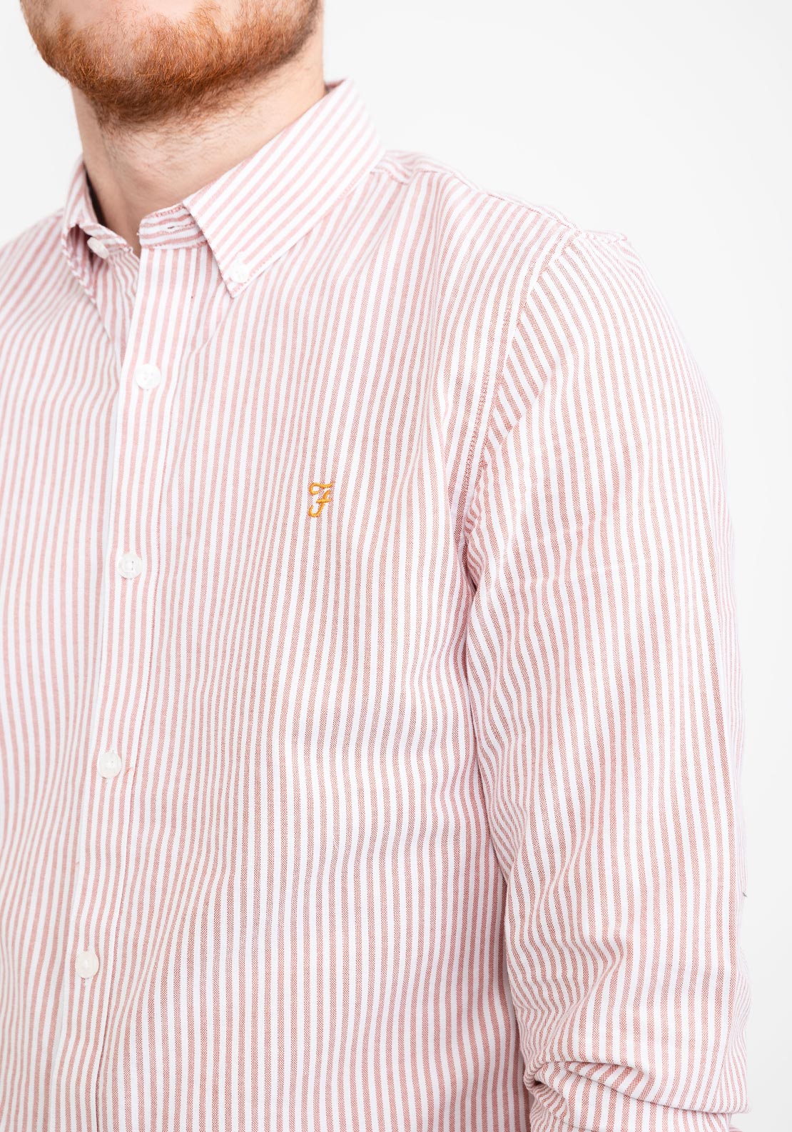 Farah Brewer Striped Slim Fit Organic Shirt, Torch Orange
