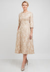 Fely Campo Embossed Print Flared Dress, Champagne UK Size 14