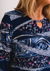 Leon Collection Denim Print Top, Navy
