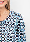 Leon Collection Geometric Print Top, Blue Multi