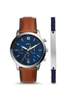 Fossil Neutra Chronograph Luggage Leather Watch and Bracelet Set