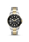 Fossil Three-Hand Two-Toned Stainless-Steel Watch, Black, Silver & Gold