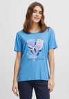 Fransa Flower Print Tshirt, Powder Blue